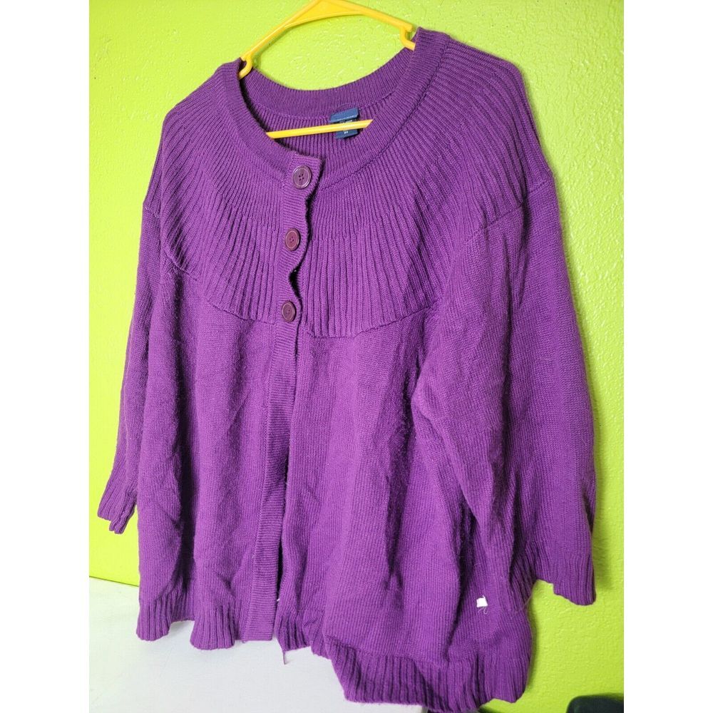 VTG Basic Edition Sweater Womens Purple Long Sleeve Button Neck Cape Preppy Knit